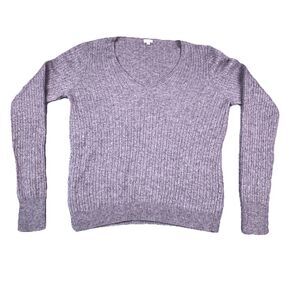 Y2K J.Crew Sweater Cable Knit Deep V-neck Grey Women’s M Wool Cashmere Blend